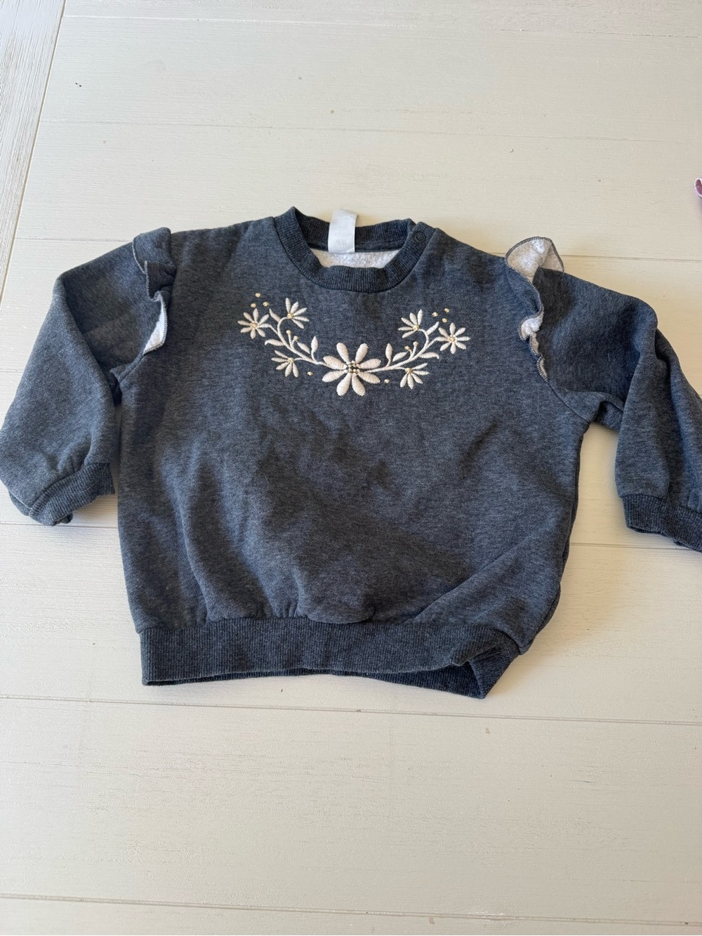 H&M Dark Gray Sweatshirt with White Floral Embroidery